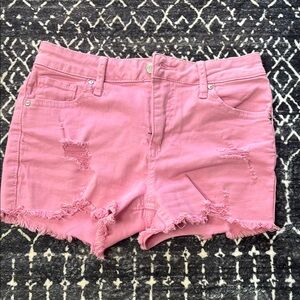 Pink Distressed Denim Shorts